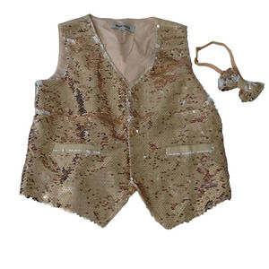 Grace Karin Gold Sequin Vest and Bow Tie Set Formal Party Kids Boys 10 Youth